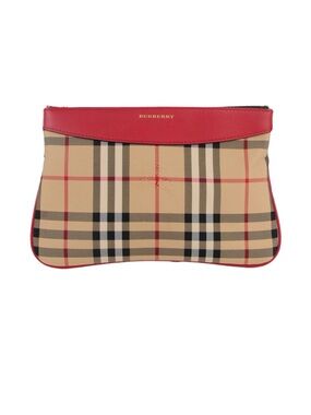 Burberry Beige Nova Check Clutch with Red Leather Trim